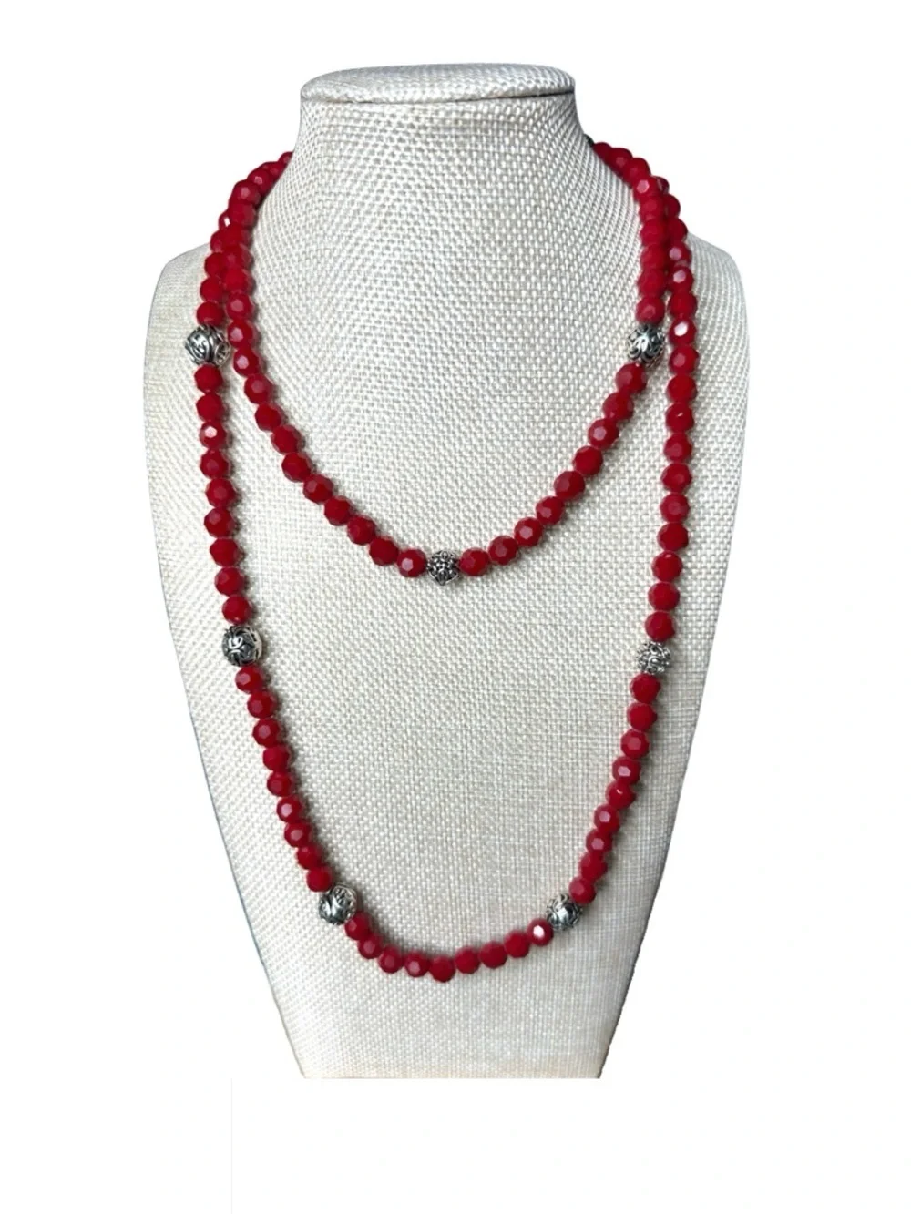 Red Faceted Glass Beaded Layered Necklace - Stylish Women's Jewelry